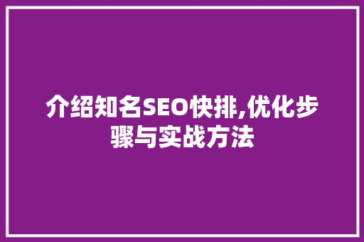 介绍知名SEO快排,优化步骤与实战方法