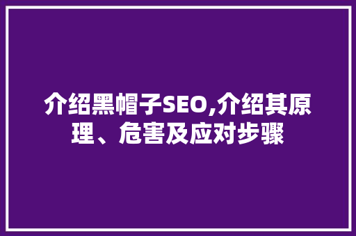 介绍黑帽子SEO,介绍其原理、危害及应对步骤