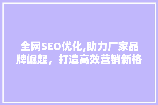 全网SEO优化,助力厂家品牌崛起，打造高效营销新格局
