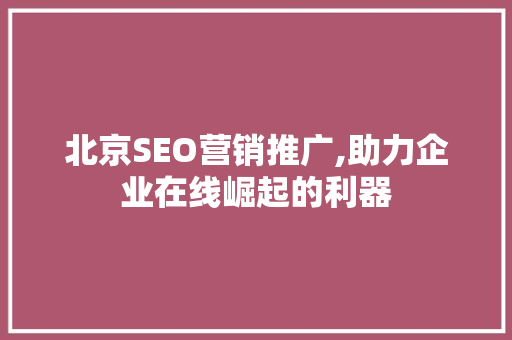 北京SEO营销推广,助力企业在线崛起的利器