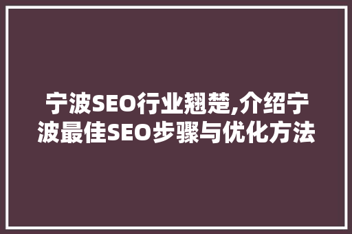 宁波SEO行业翘楚,介绍宁波最佳SEO步骤与优化方法