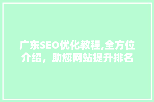广东SEO优化教程,全方位介绍，助您网站提升排名