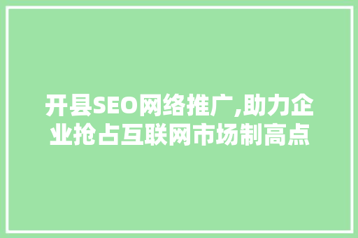 开县SEO网络推广,助力企业抢占互联网市场制高点