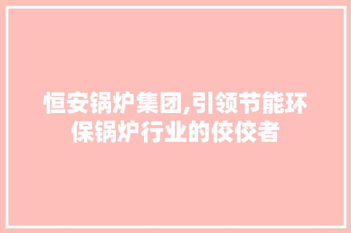 恒安锅炉集团,引领节能环保锅炉行业的佼佼者