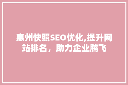 惠州快照SEO优化,提升网站排名，助力企业腾飞