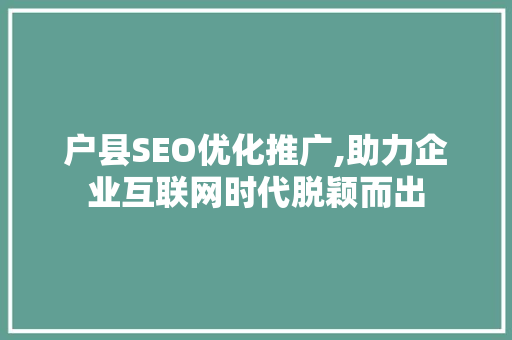 户县SEO优化推广,助力企业互联网时代脱颖而出
