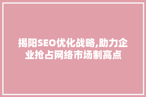 揭阳SEO优化战略,助力企业抢占网络市场制高点