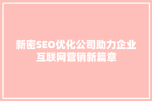 新密SEO优化公司助力企业互联网营销新篇章