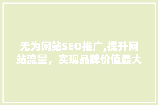 无为网站SEO推广,提升网站流量，实现品牌价值最大化
