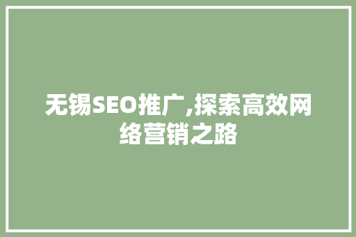 无锡SEO推广,探索高效网络营销之路