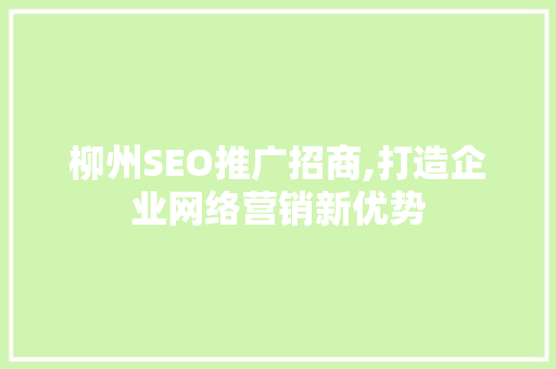 柳州SEO推广招商,打造企业网络营销新优势