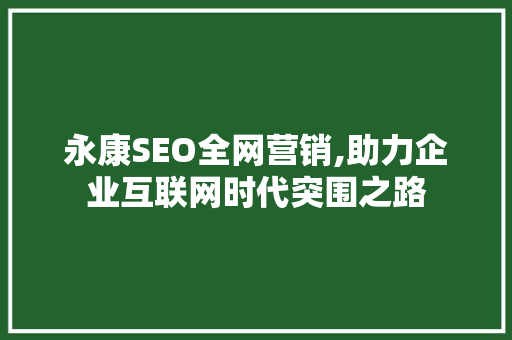 永康SEO全网营销,助力企业互联网时代突围之路