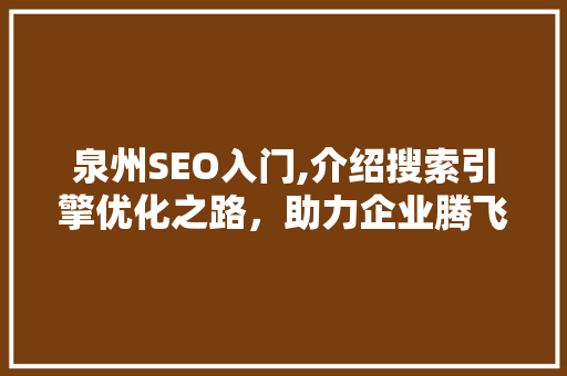 泉州SEO入门,介绍搜索引擎优化之路，助力企业腾飞