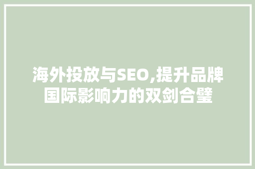 海外投放与SEO,提升品牌国际影响力的双剑合璧