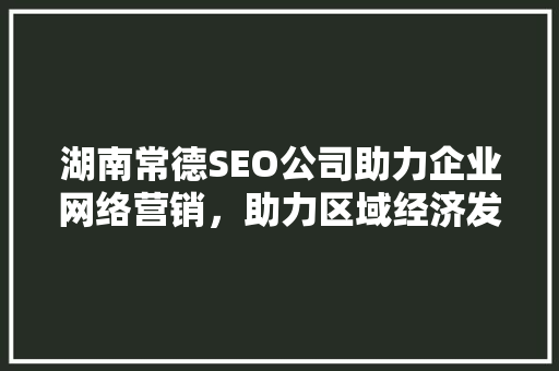 湖南常德SEO公司助力企业网络营销，助力区域经济发展