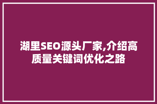 湖里SEO源头厂家,介绍高质量关键词优化之路