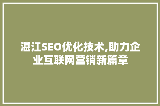 湛江SEO优化技术,助力企业互联网营销新篇章