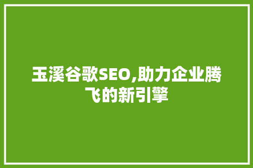 玉溪谷歌SEO,助力企业腾飞的新引擎