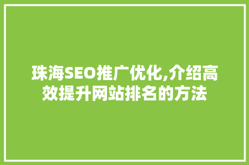 珠海SEO推广优化,介绍高效提升网站排名的方法