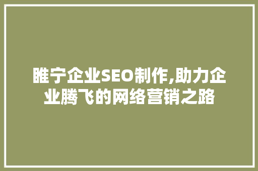 睢宁企业SEO制作,助力企业腾飞的网络营销之路