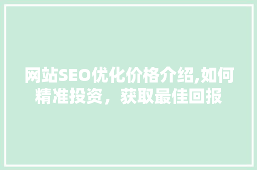 网站SEO优化价格介绍,如何精准投资，获取最佳回报