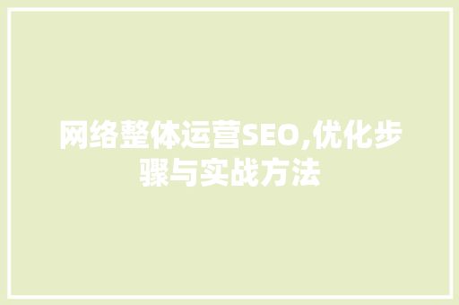 网络整体运营SEO,优化步骤与实战方法