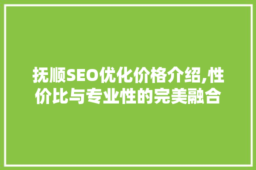 抚顺SEO优化价格介绍,性价比与专业性的完美融合
