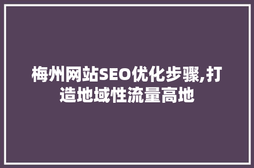 梅州网站SEO优化步骤,打造地域性流量高地