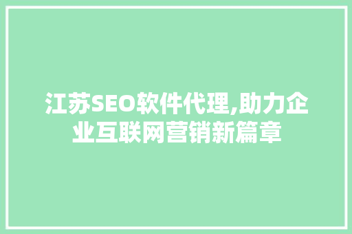 江苏SEO软件代理,助力企业互联网营销新篇章