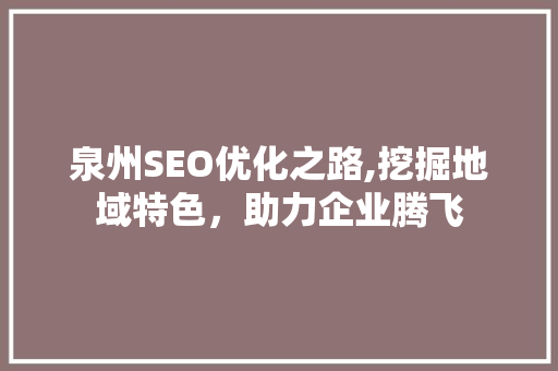 泉州SEO优化之路,挖掘地域特色，助力企业腾飞