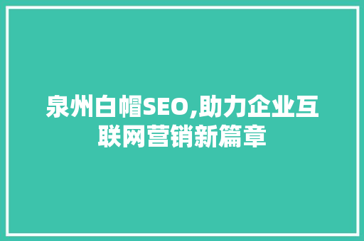 泉州白帽SEO,助力企业互联网营销新篇章