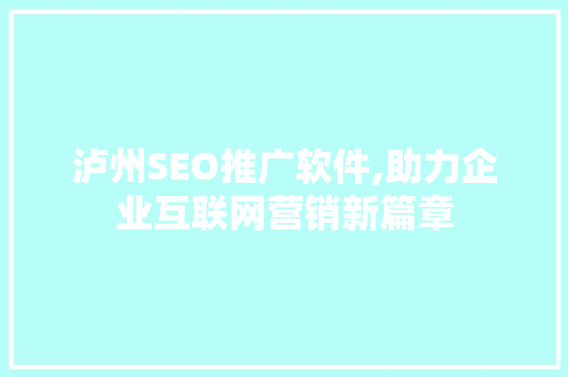 泸州SEO推广软件,助力企业互联网营销新篇章