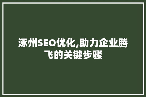 涿州SEO优化,助力企业腾飞的关键步骤