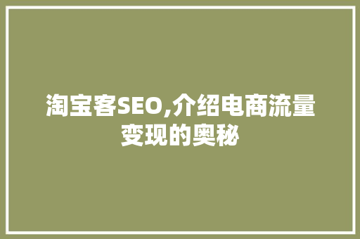 淘宝客SEO,介绍电商流量变现的奥秘