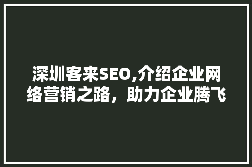 深圳客来SEO,介绍企业网络营销之路，助力企业腾飞