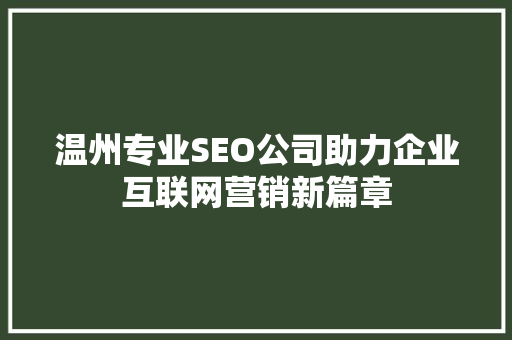 温州专业SEO公司助力企业互联网营销新篇章