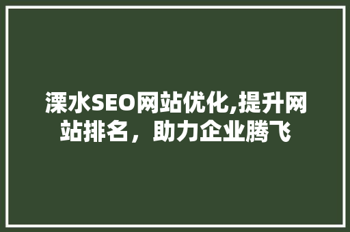 溧水SEO网站优化,提升网站排名，助力企业腾飞