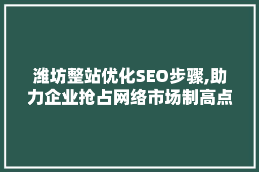 潍坊整站优化SEO步骤,助力企业抢占网络市场制高点
