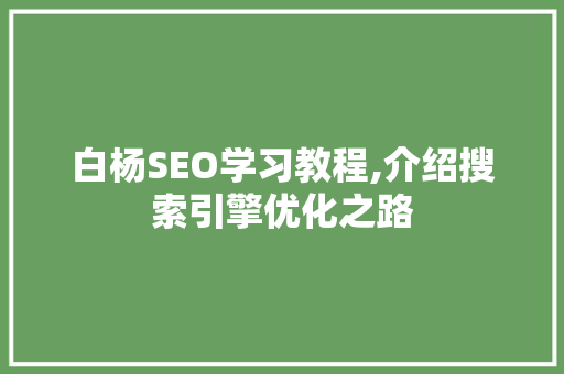 白杨SEO学习教程,介绍搜索引擎优化之路