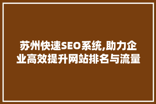 苏州快速SEO系统,助力企业高效提升网站排名与流量