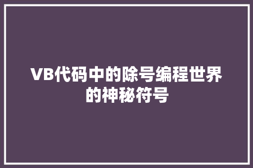 VB代码中的除号编程世界的神秘符号
