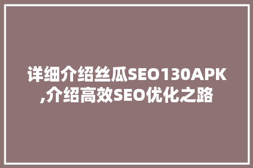 详细介绍丝瓜SEO130APK,介绍高效SEO优化之路