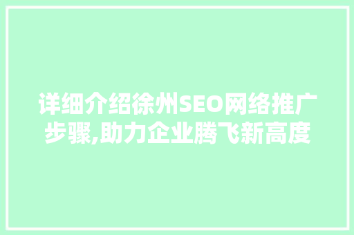 详细介绍徐州SEO网络推广步骤,助力企业腾飞新高度