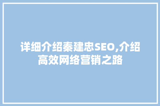 详细介绍秦建忠SEO,介绍高效网络营销之路