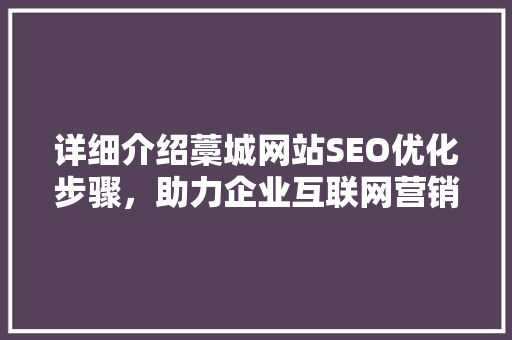 详细介绍藁城网站SEO优化步骤，助力企业互联网营销腾飞