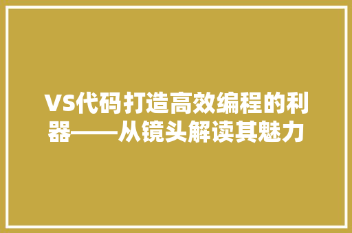 VS代码打造高效编程的利器——从镜头解读其魅力