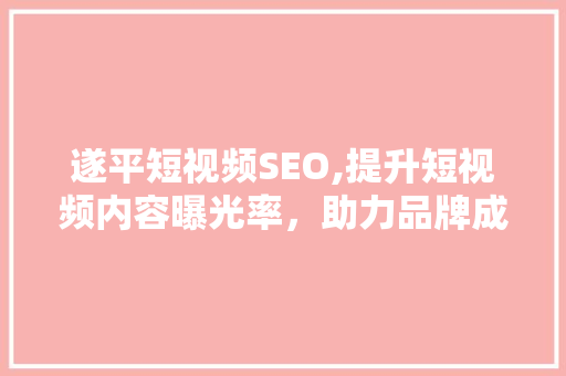 遂平短视频SEO,提升短视频内容曝光率，助力品牌成长