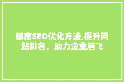 郁南SEO优化方法,提升网站排名，助力企业腾飞