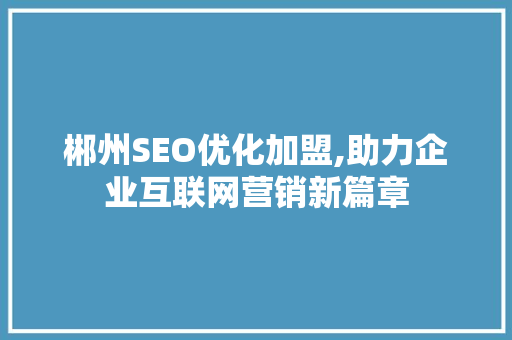 郴州SEO优化加盟,助力企业互联网营销新篇章