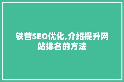 铁营SEO优化,介绍提升网站排名的方法